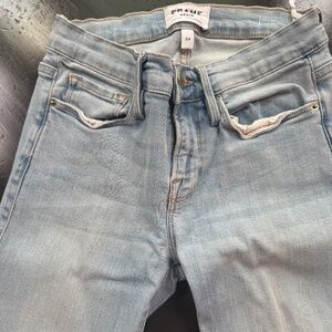 frame jeans, skinny crop size 24 raw hem light denim